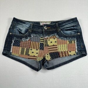 Hot Kiss Cici Jean Short American Flag Juniors Size 9 Dark Wash Denim Distressed